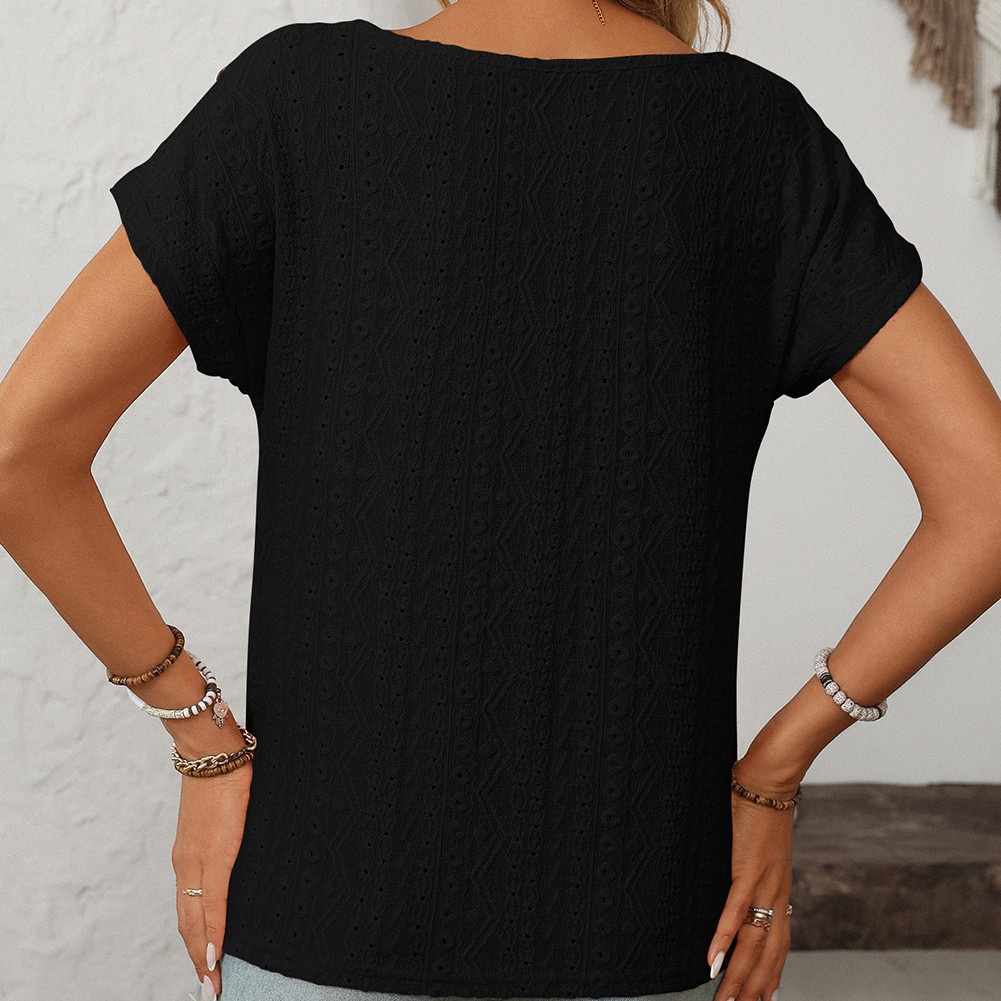 Comfortable Short Sleeve Top for Women with Button Features and Loose Fit - Picture 47 of 132
