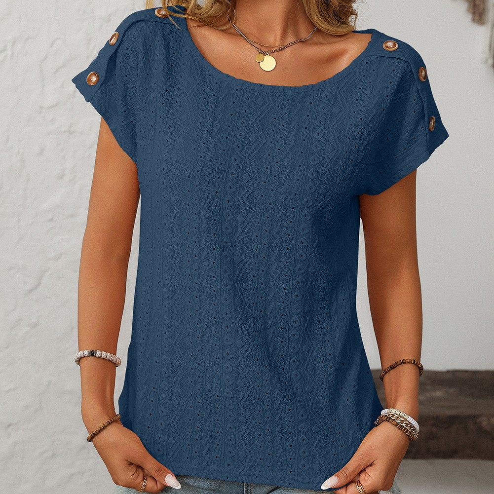 Comfortable Short Sleeve Top for Women with Button Features and Loose Fit - Picture 83 of 132