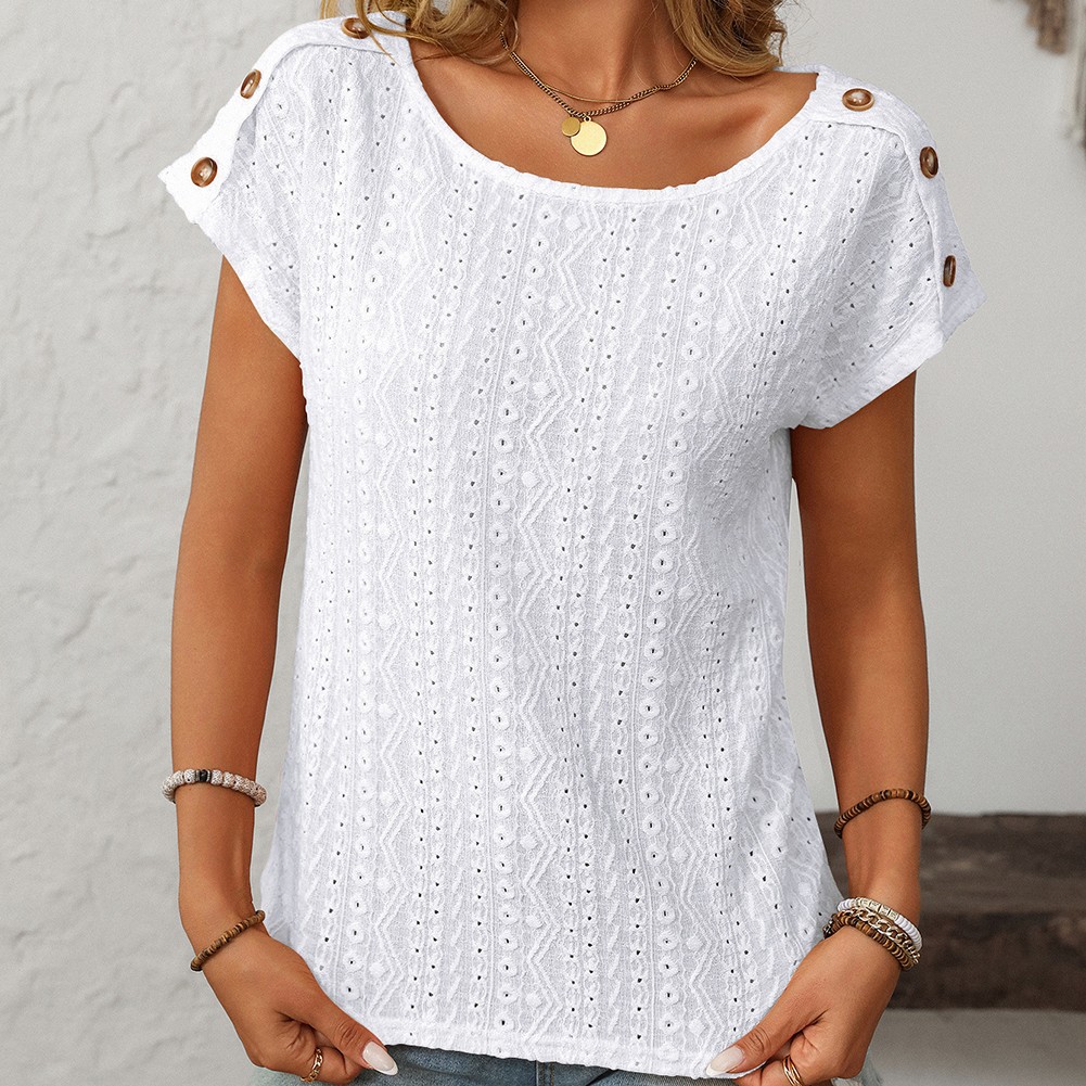 Comfortable Short Sleeve Top for Women with Button Features and Loose Fit - Picture 35 of 132
