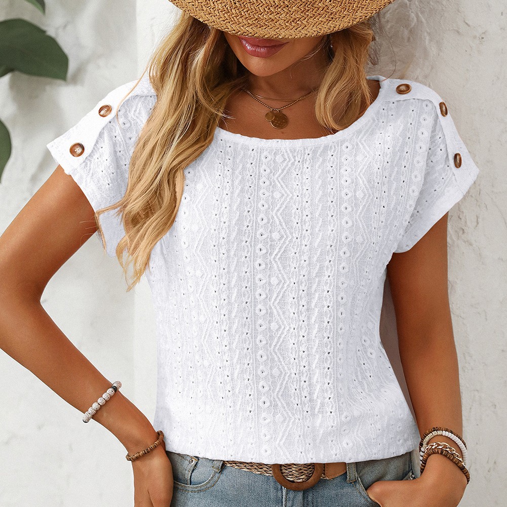 Comfortable Short Sleeve Top for Women with Button Features and Loose Fit - Picture 32 of 132