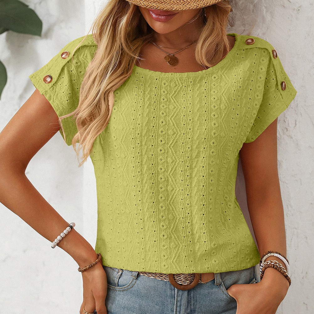Comfortable Short Sleeve Top for Women with Button Features and Loose Fit - Picture 94 of 132