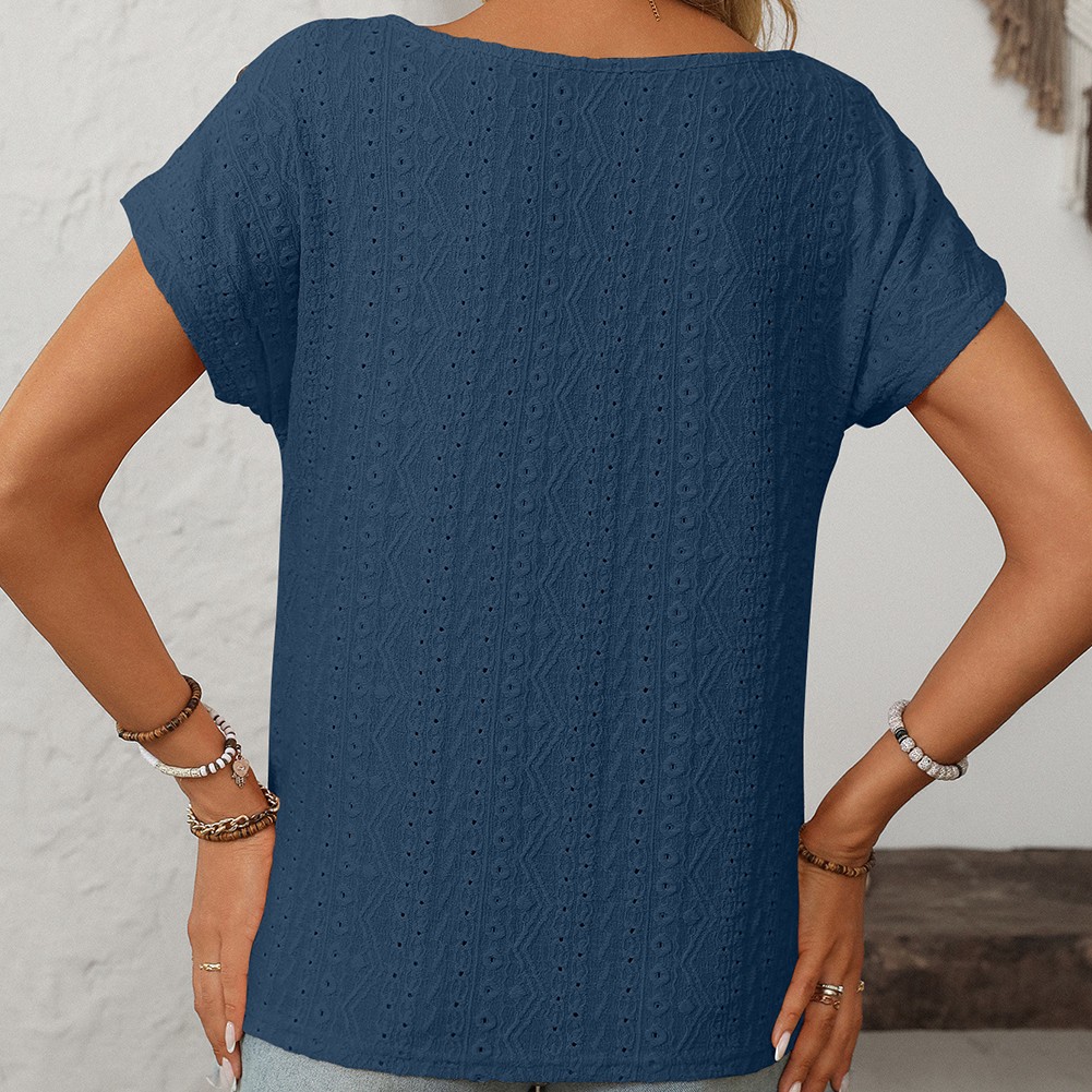 Comfortable Short Sleeve Top for Women with Button Features and Loose Fit - Picture 75 of 132