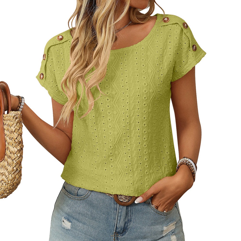 Comfortable Short Sleeve Top for Women with Button Features and Loose Fit - Picture 85 of 132