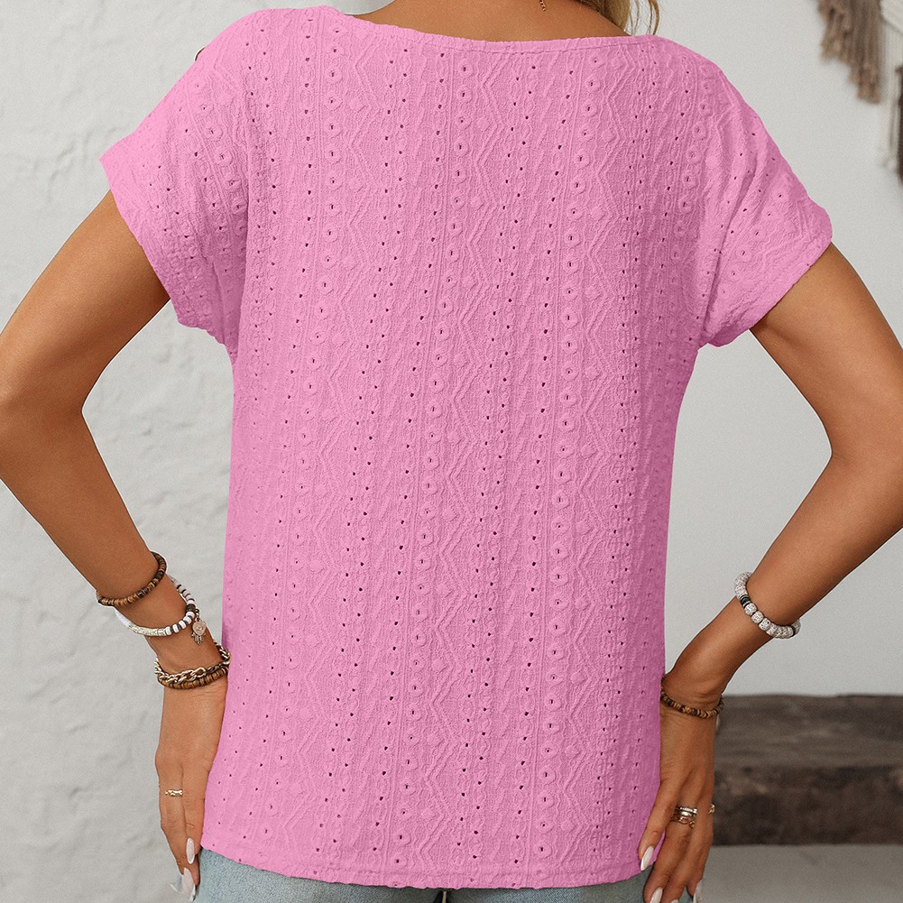 Comfortable Short Sleeve Top for Women with Button Features and Loose Fit - Picture 57 of 132