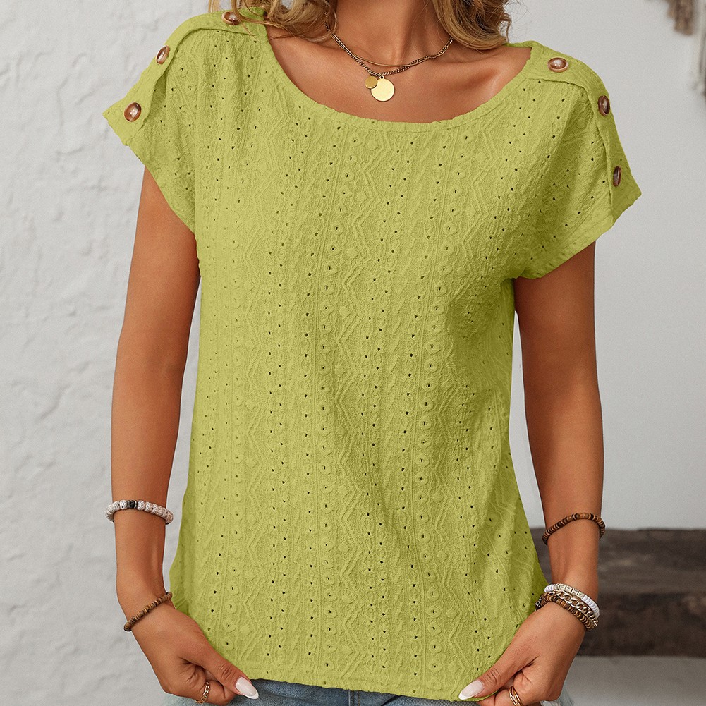 Comfortable Short Sleeve Top for Women with Button Features and Loose Fit - Picture 96 of 132