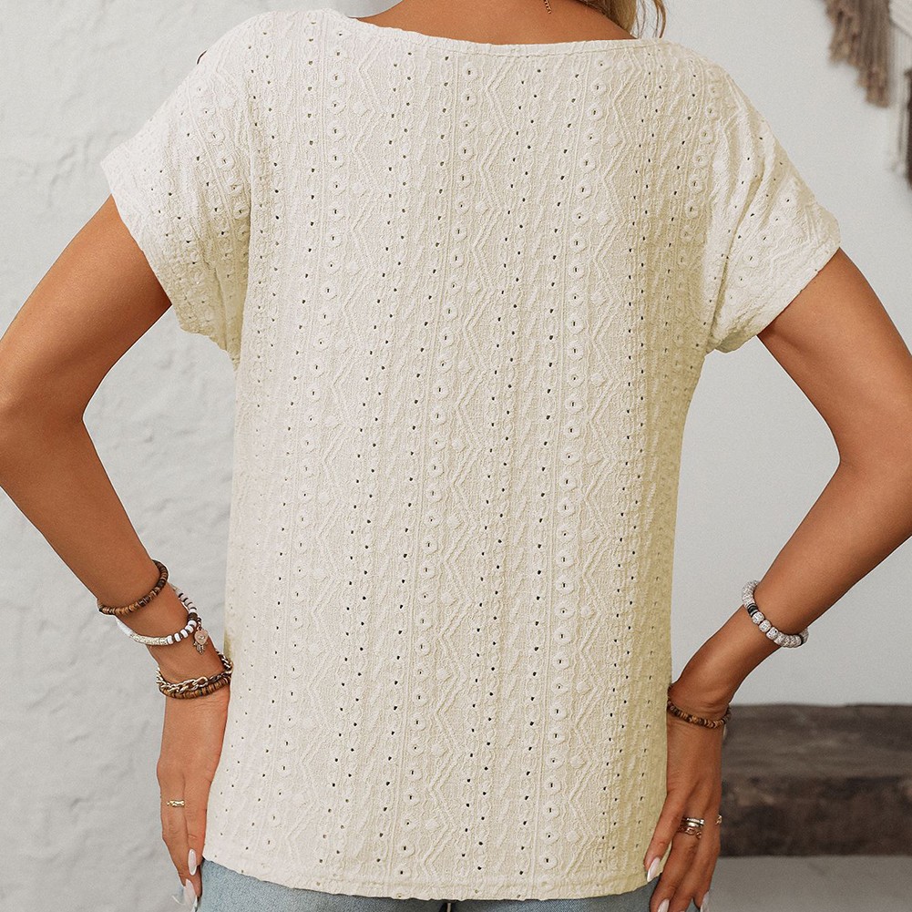 Comfortable Short Sleeve Top for Women with Button Features and Loose Fit - Picture 70 of 132
