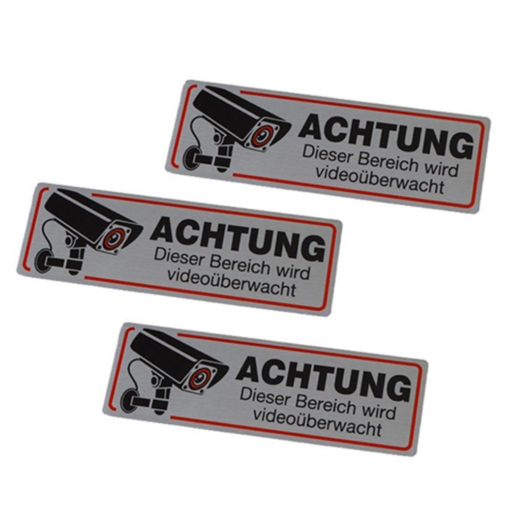 4PCS Video Sign 12 x 4 cm Metal Sticker for Authorized Camera Monitoring