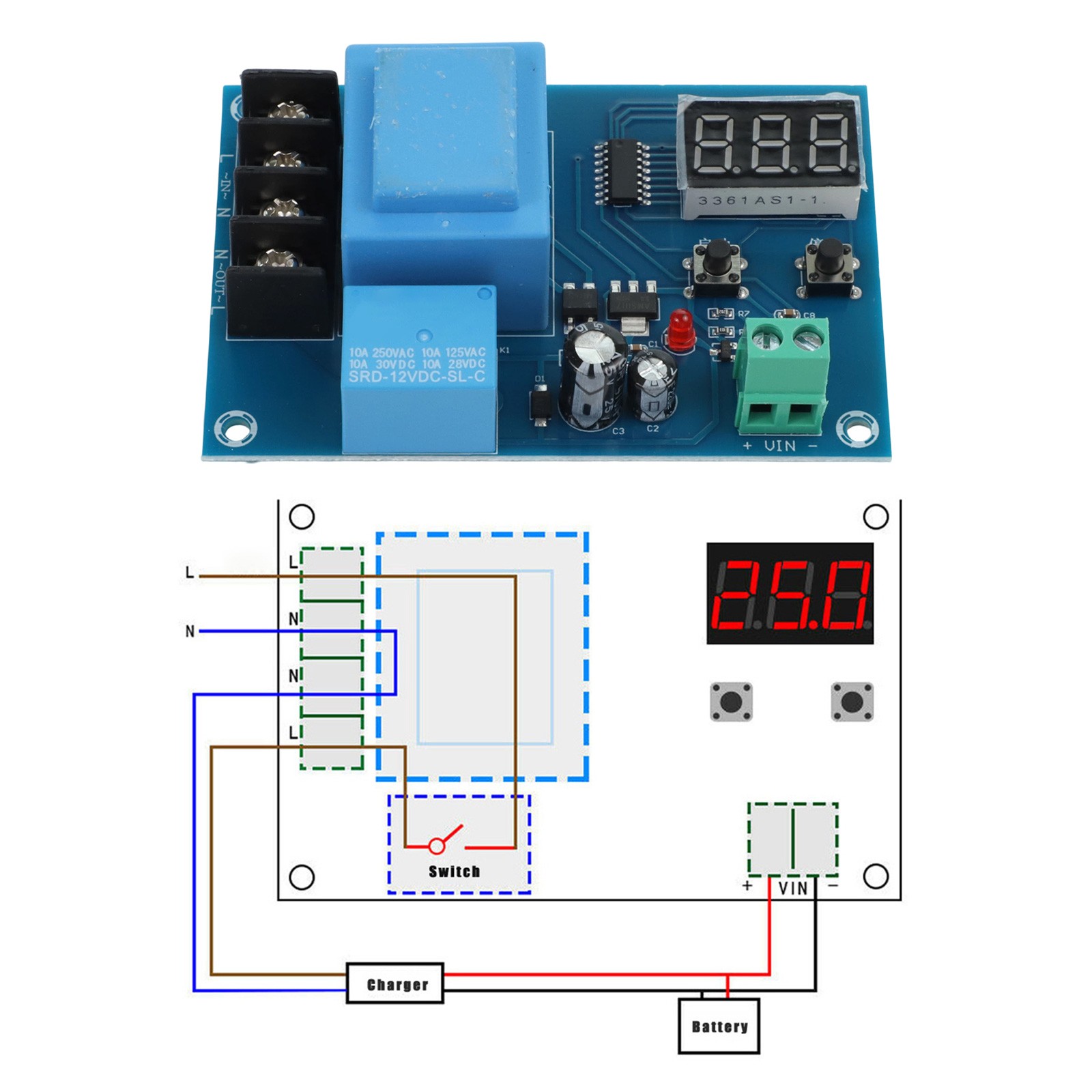 Battery Charging Control Board Charger Power Supply Switch Module12V / 24V 6-60V - Afbeelding 31 van 39