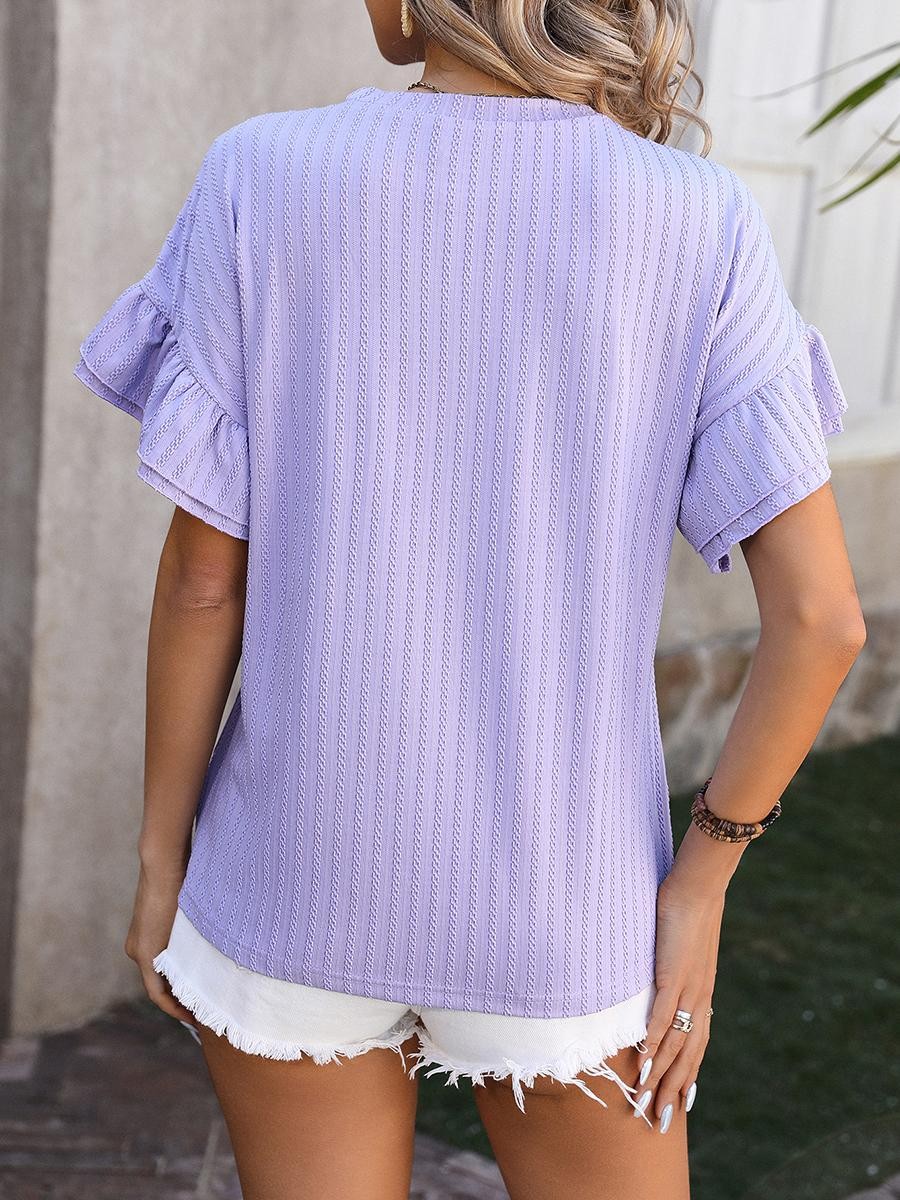 Women's Solid Color Flutter Sleeve TShirt Round Neck for Summer Vacation - Picture 16 of 72