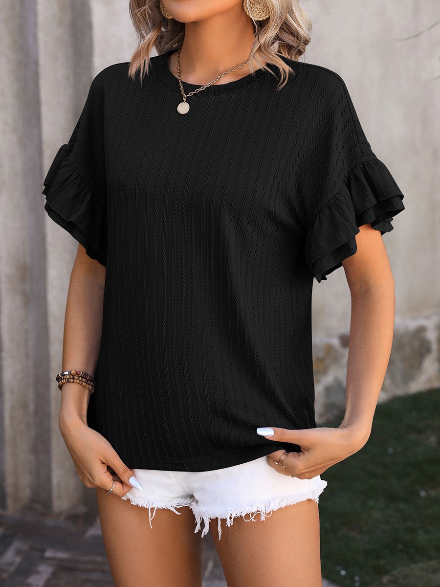 Elegant Women's Round Neck TShirt with Flutter Sleeves in Solid Shades - Picture 58 of 76