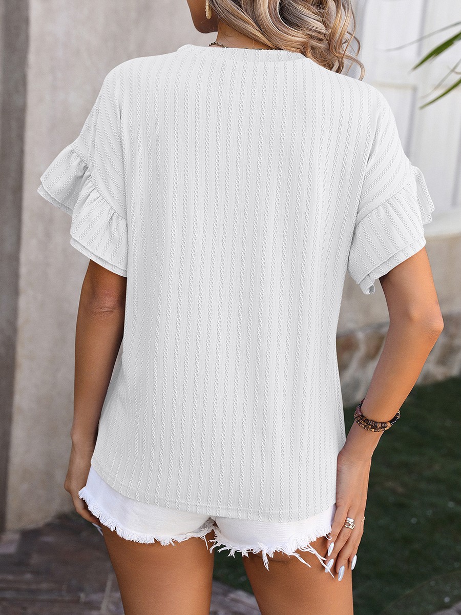 Elegant Women's Round Neck TShirt with Flutter Sleeves in Solid Shades - Picture 38 of 76