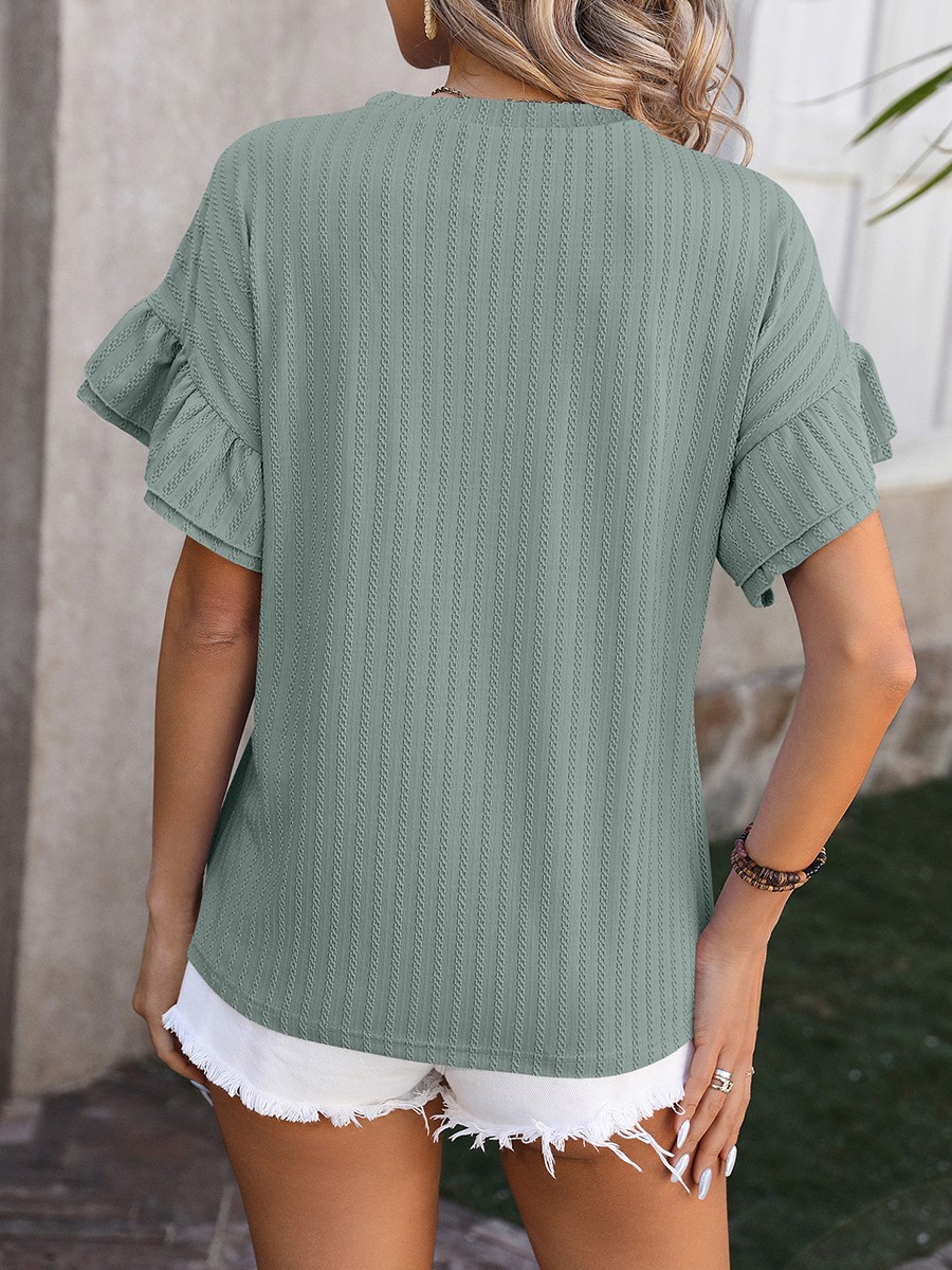 Elegant Women's Round Neck TShirt with Flutter Sleeves in Solid Shades - Picture 50 of 76