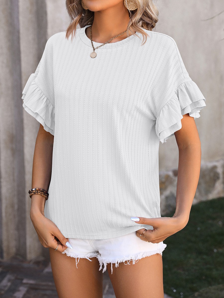 Elegant Women's Round Neck TShirt with Flutter Sleeves in Solid Shades - Picture 40 of 76