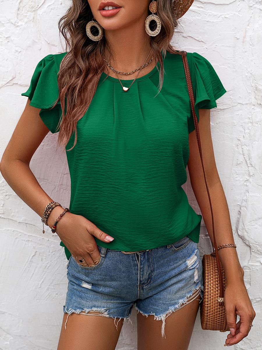 Casual Outing Casual Elegant Top Flutter Sleeve Shirt Comfortable Summer Blouse - Picture 54 of 84