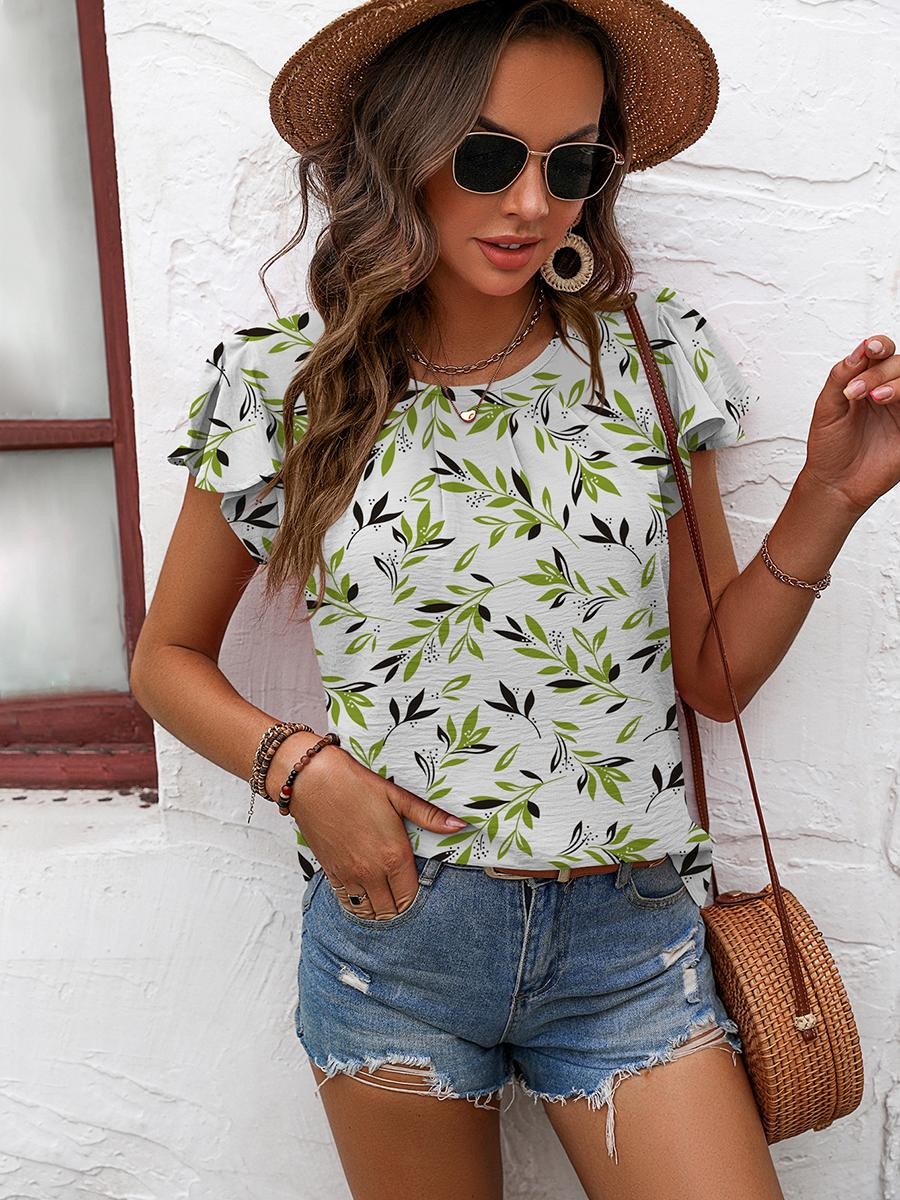 Casual Outing Casual Elegant Top Flutter Sleeve Shirt Comfortable Summer Blouse - Picture 67 of 84