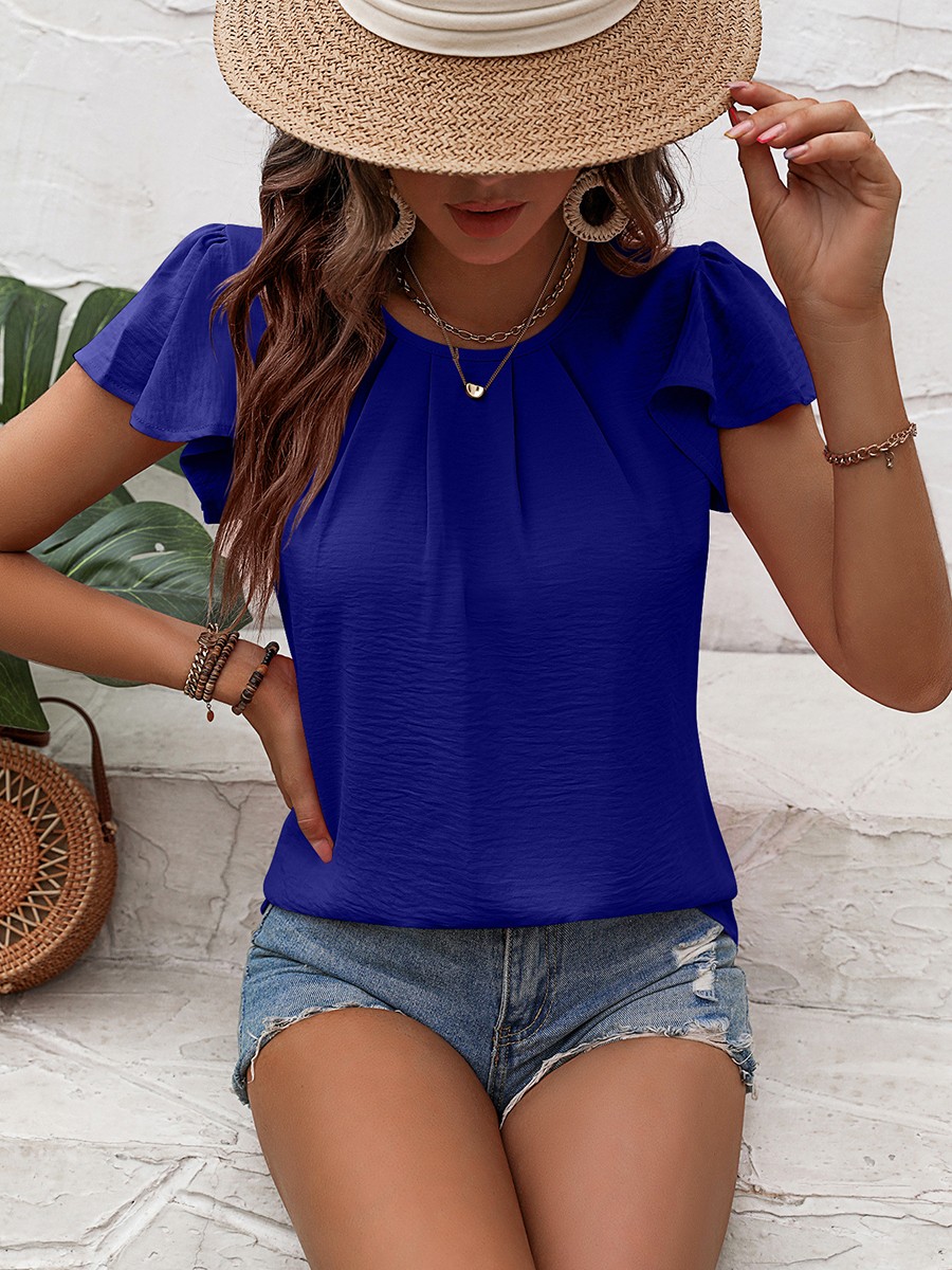 Casual Outing Casual Elegant Top Flutter Sleeve Shirt Comfortable Summer Blouse - Picture 14 of 72