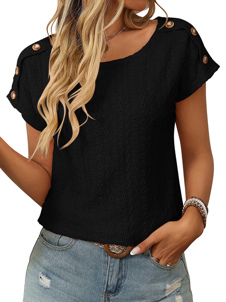 Comfortable Short Sleeve Top for Women with Button Features and Loose Fit - Picture 40 of 132