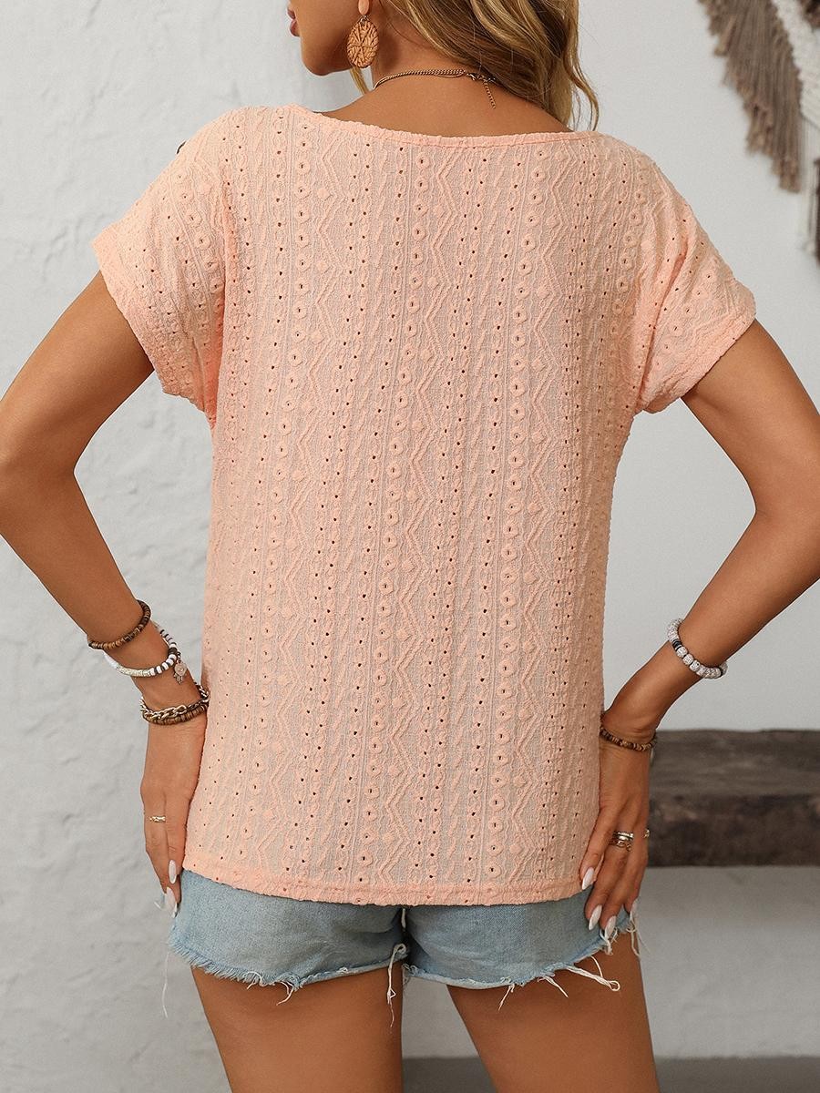 Comfortable Short Sleeve Top for Women with Button Features and Loose Fit - Picture 125 of 132