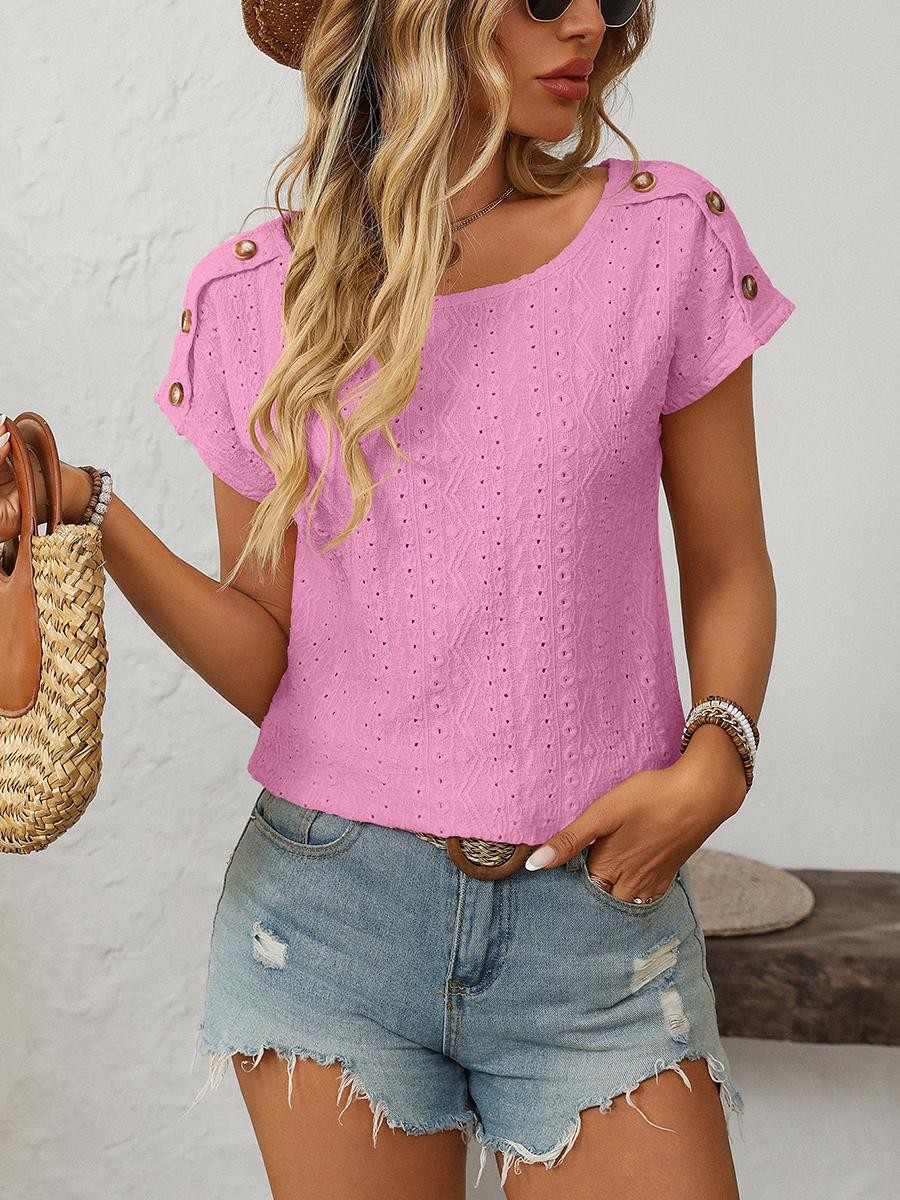 Comfortable Short Sleeve Top for Women with Button Features and Loose Fit - Picture 56 of 132
