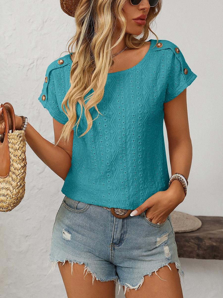 Comfortable Short Sleeve Top for Women with Button Features and Loose Fit - Picture 112 of 132
