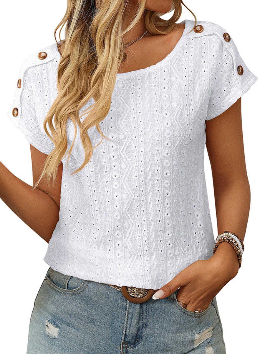 Comfortable Short Sleeve Top for Women with Button Features and Loose Fit - Picture 28 of 132