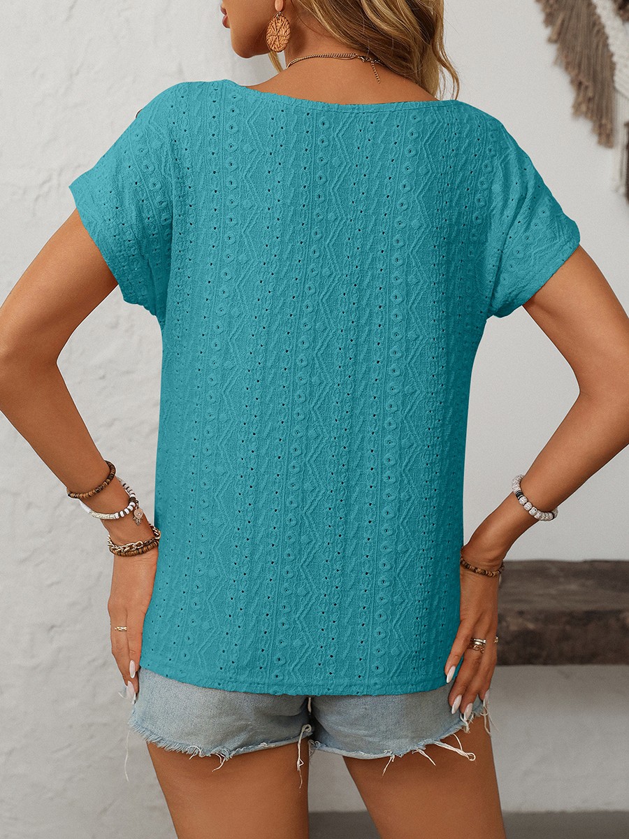 Comfortable Short Sleeve Top for Women with Button Features and Loose Fit - Picture 116 of 132