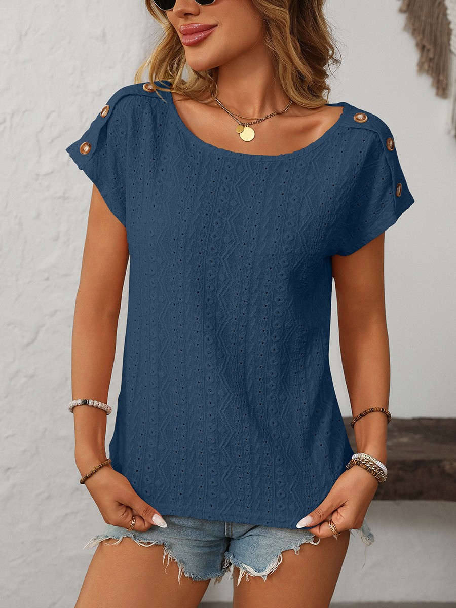 Comfortable Short Sleeve Top for Women with Button Features and Loose Fit - Picture 78 of 132
