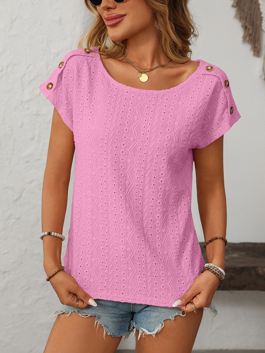 Comfortable Short Sleeve Top for Women with Button Features and Loose Fit - Picture 54 of 132