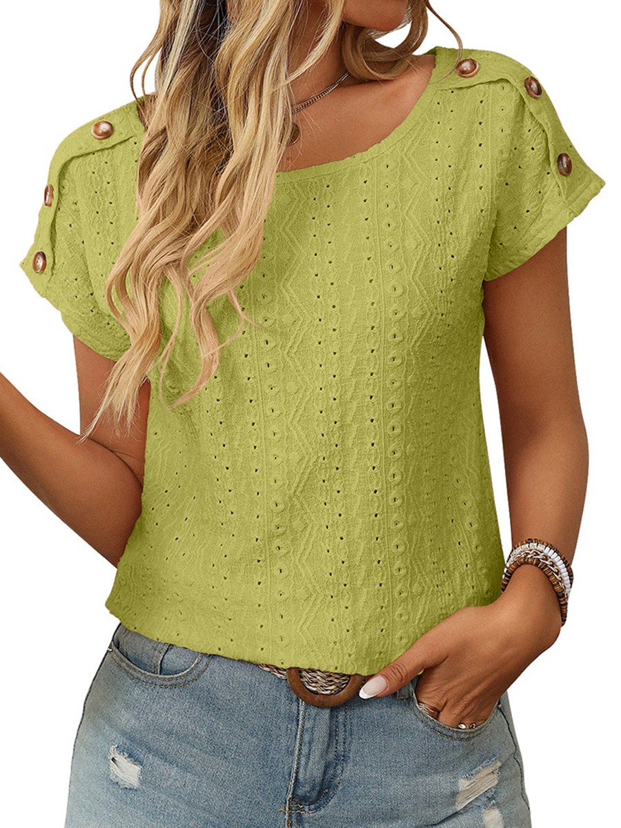 Comfortable Short Sleeve Top for Women with Button Features and Loose Fit - Picture 91 of 132