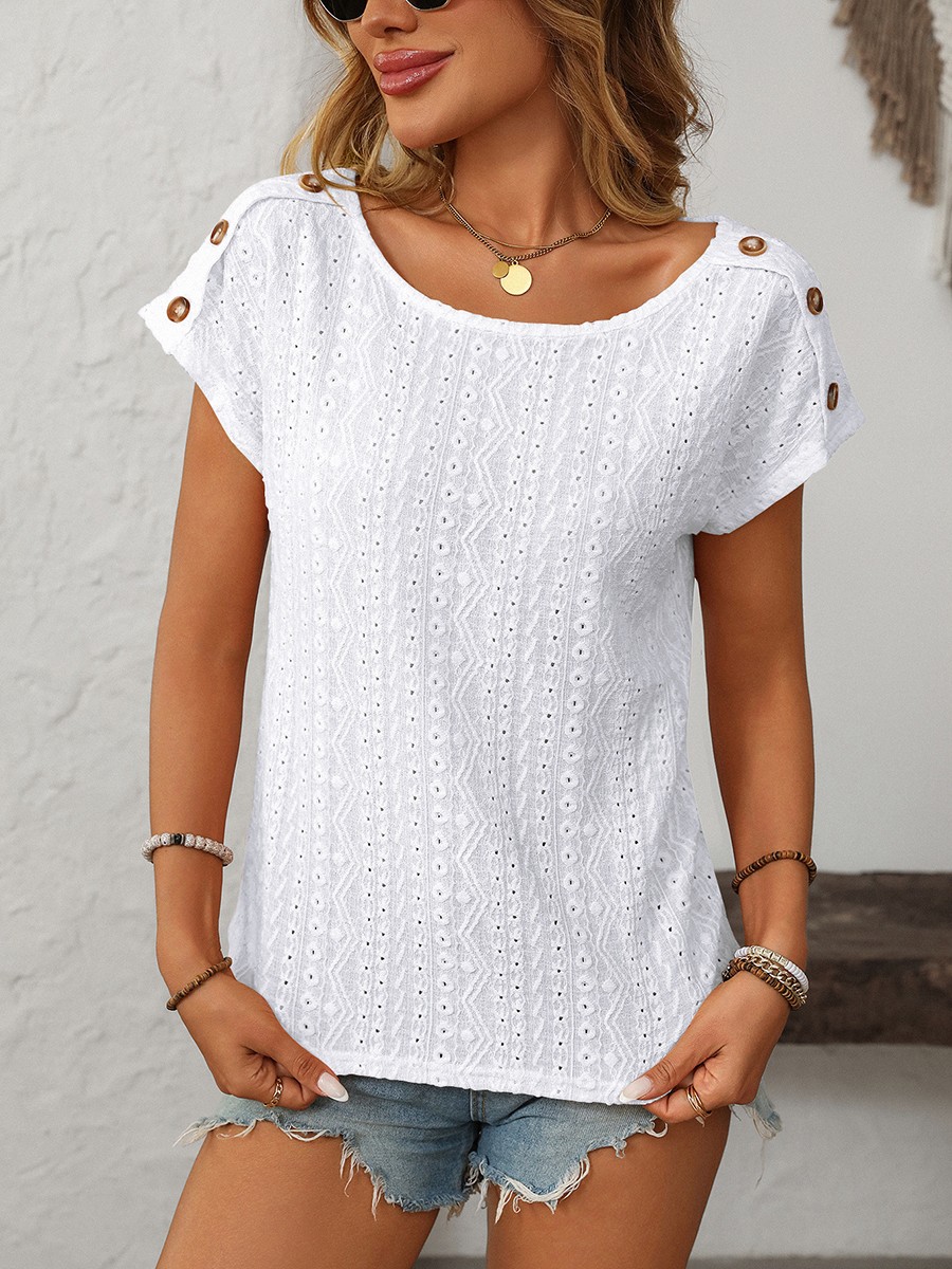 Comfortable Short Sleeve Top for Women with Button Features and Loose Fit - Picture 30 of 132