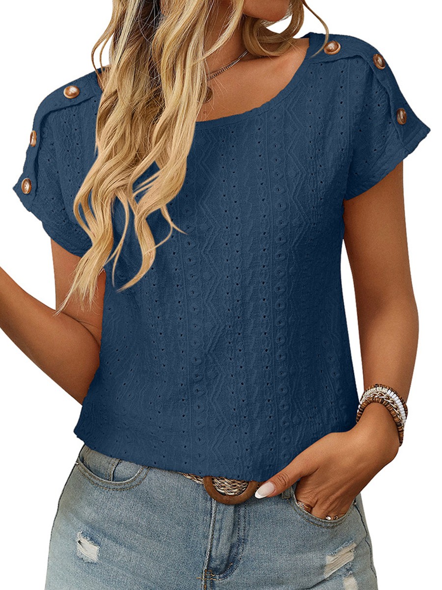 Comfortable Short Sleeve Top for Women with Button Features and Loose Fit - Picture 77 of 132