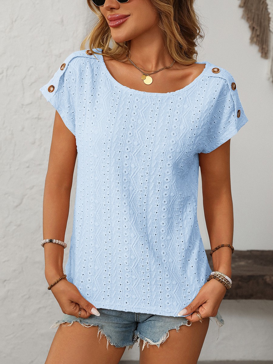 Comfortable Short Sleeve Top for Women with Button Features and Loose Fit - Picture 104 of 132