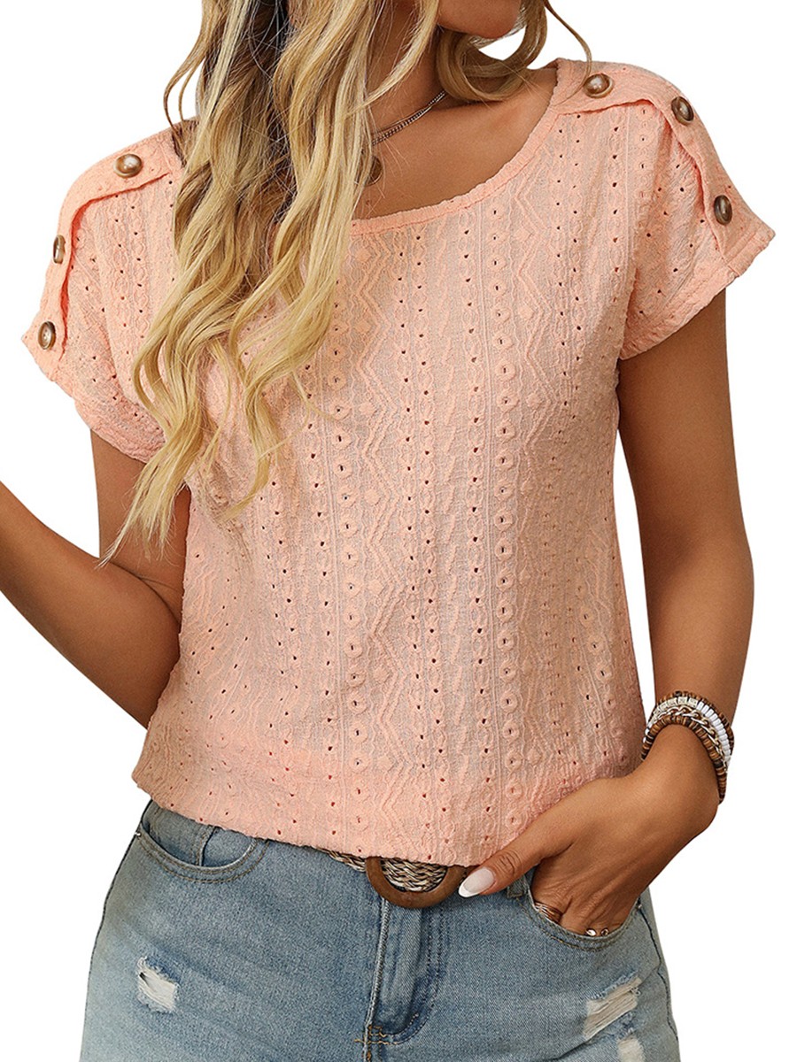 Comfortable Short Sleeve Top for Women with Button Features and Loose Fit - Picture 126 of 132