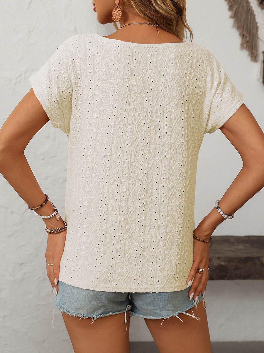 Comfortable Short Sleeve Top for Women with Button Features and Loose Fit - Picture 67 of 132