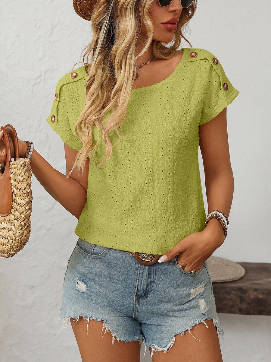 Comfortable Short Sleeve Top for Women with Button Features and Loose Fit - Picture 88 of 132