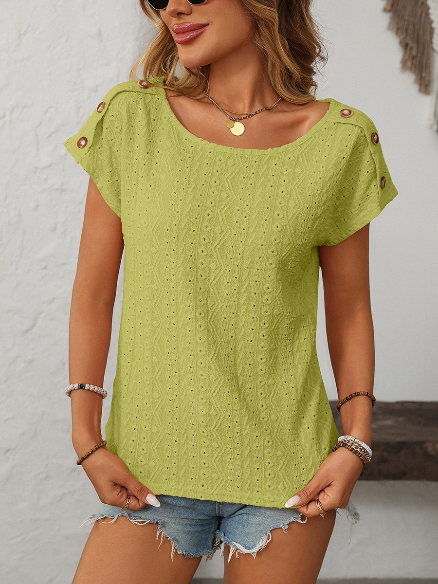 Comfortable Short Sleeve Top for Women with Button Features and Loose Fit - Picture 92 of 132