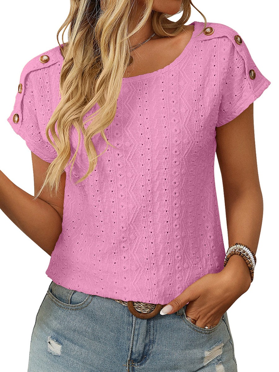 Comfortable Short Sleeve Top for Women with Button Features and Loose Fit - Picture 52 of 132
