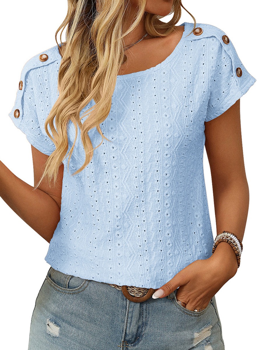 Comfortable Short Sleeve Top for Women with Button Features and Loose Fit - Picture 102 of 132