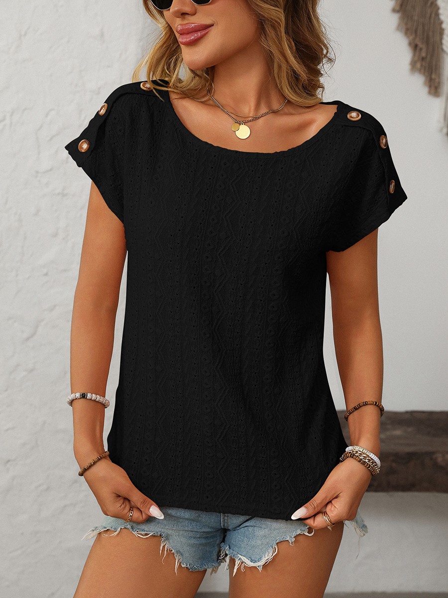 Comfortable Short Sleeve Top for Women with Button Features and Loose Fit - Picture 39 of 132