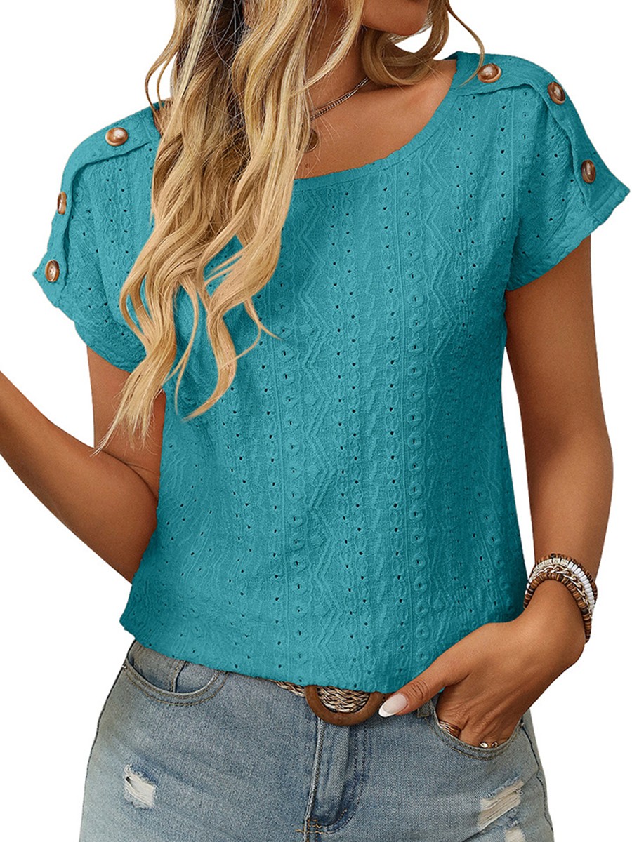 Comfortable Short Sleeve Top for Women with Button Features and Loose Fit - Picture 115 of 132