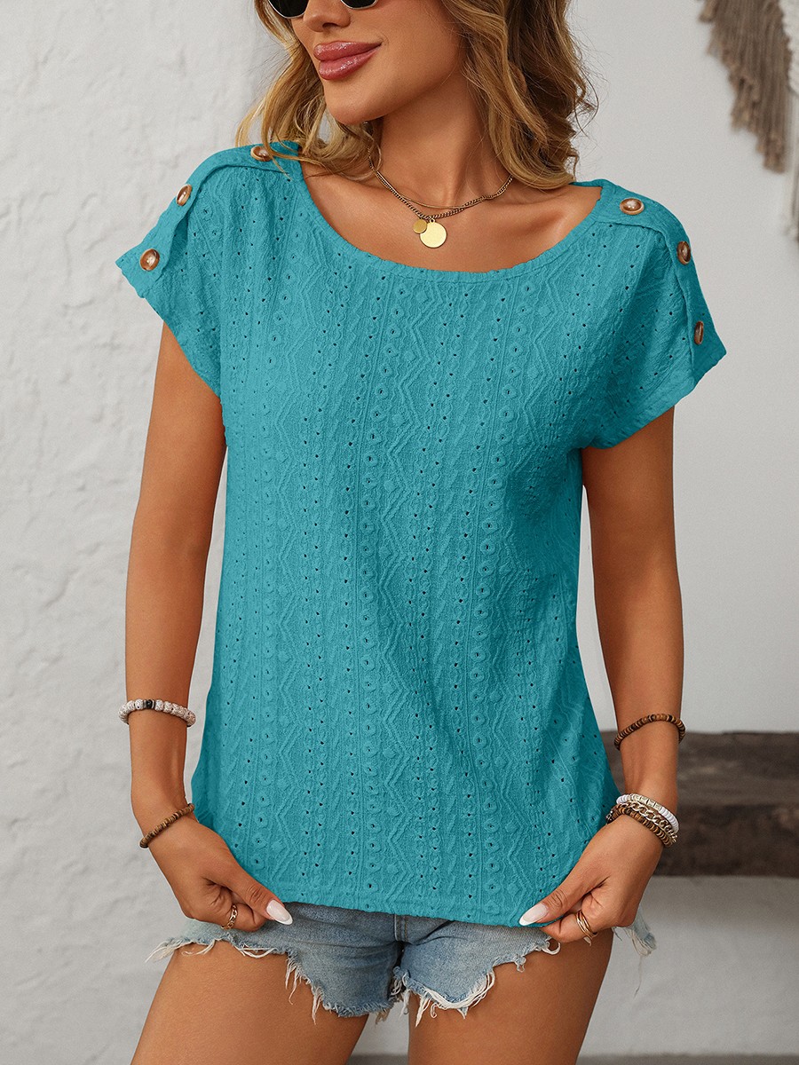 Comfortable Short Sleeve Top for Women with Button Features and Loose Fit - Picture 114 of 132