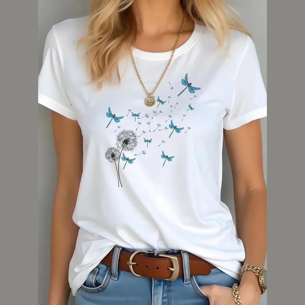 Retro Floral Pattern Women T Shirt Stylish and Casual for Warm Weather - Picture 16 of 17