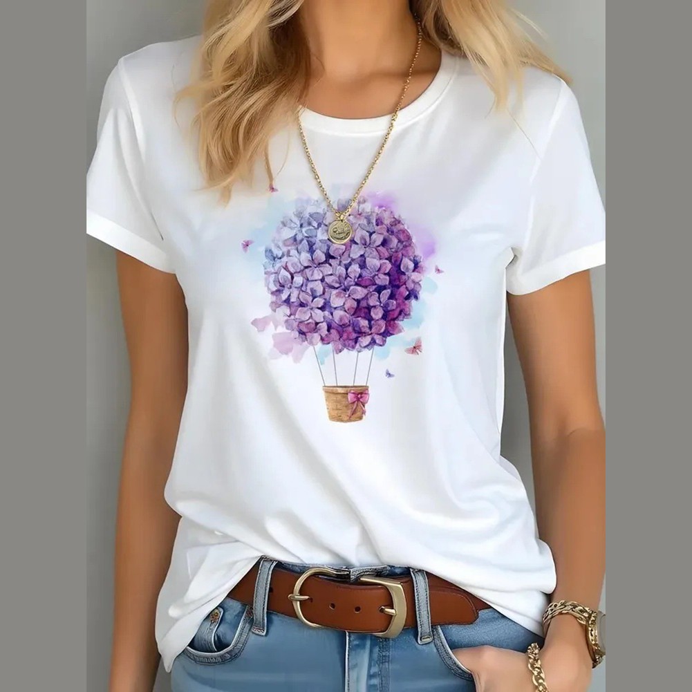 Retro Floral Pattern Women T Shirt Stylish and Casual for Warm Weather - Picture 10 of 17