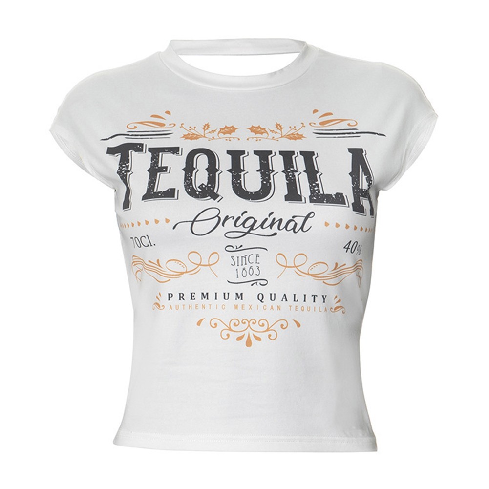 Spring and Summer Casual Backless T Shirt for Women Slim Fit with Letter Print - Picture 36 of 60