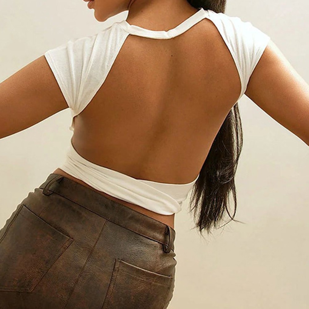 Spring and Summer Casual Backless T Shirt for Women Slim Fit with Letter Print - Picture 47 of 60