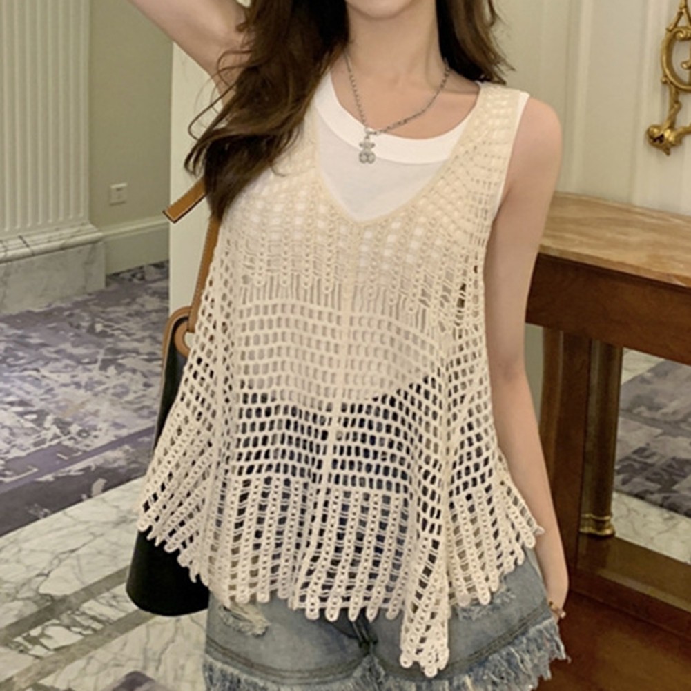 Stylish Summer Knitted Tank Top for Women Sleeveless Hollow Out Design - Picture 23 of 24