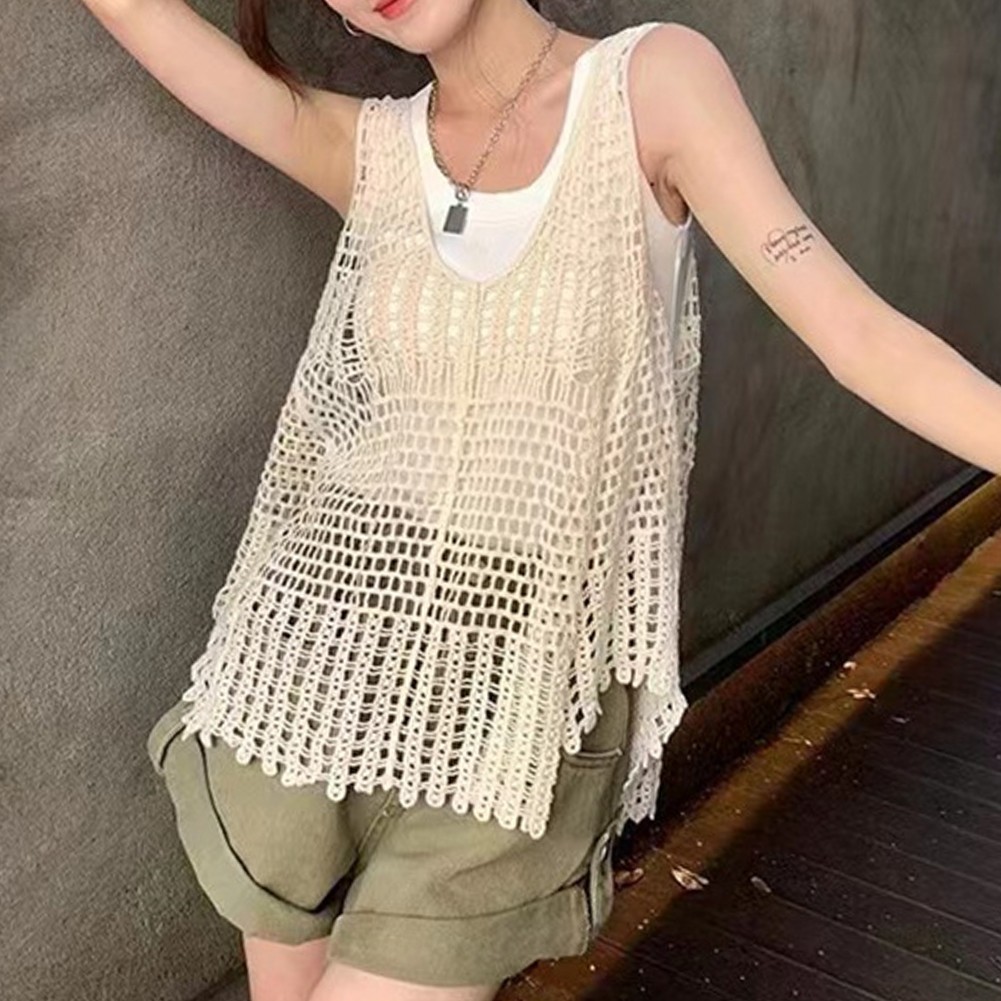 Stylish Summer Knitted Tank Top for Women Sleeveless Hollow Out Design - Picture 16 of 24