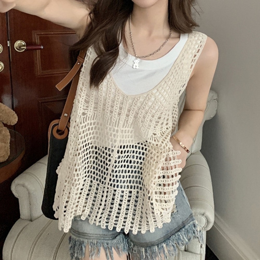 Stylish Summer Knitted Tank Top for Women Sleeveless Hollow Out Design - Picture 22 of 24