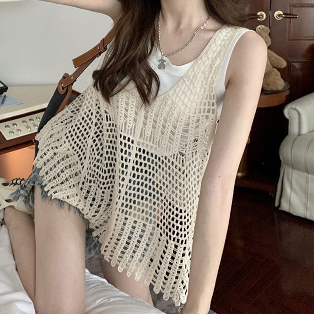 Stylish Summer Knitted Tank Top for Women Sleeveless Hollow Out Design - Picture 15 of 24