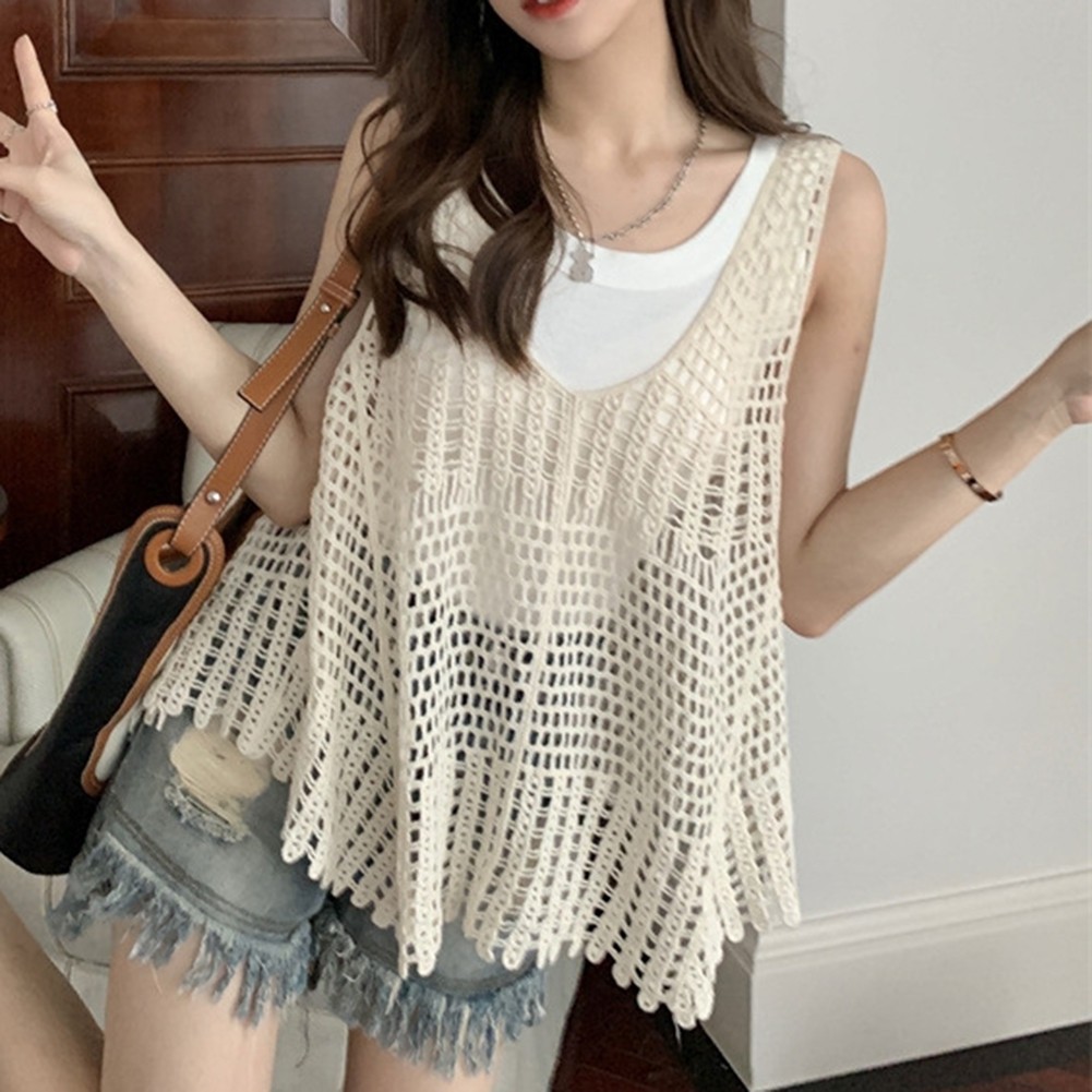 Stylish Summer Knitted Tank Top for Women Sleeveless Hollow Out Design - Picture 20 of 24